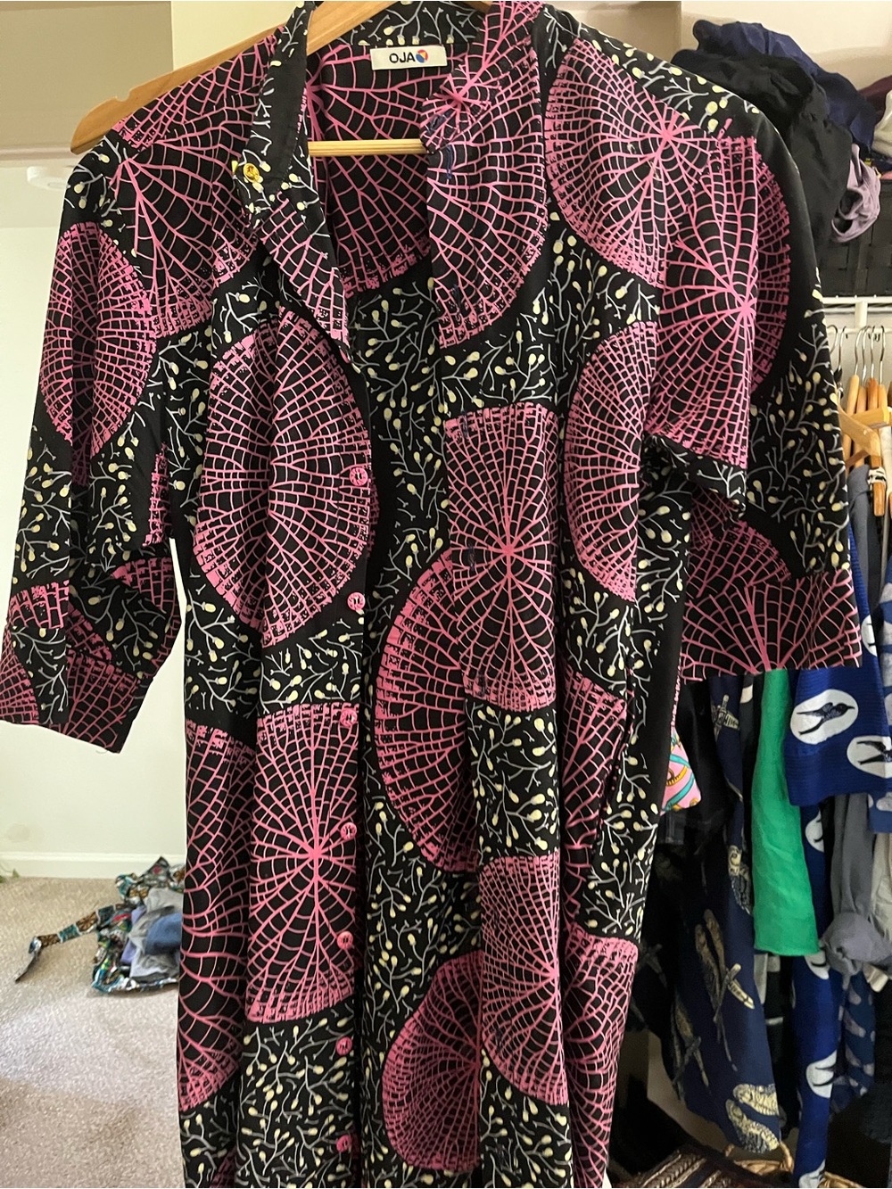 OJA Black Dress with Pink Geometric Circles